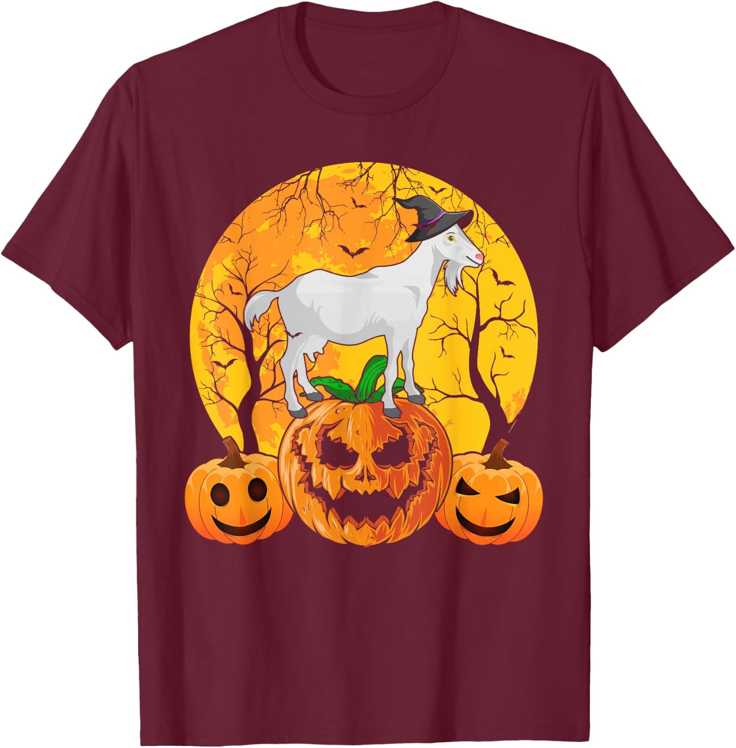 Goat Halloween Witch Pumpkin Funny Goat Lover Halloween T-Shirt - T-Shirt | Maroon