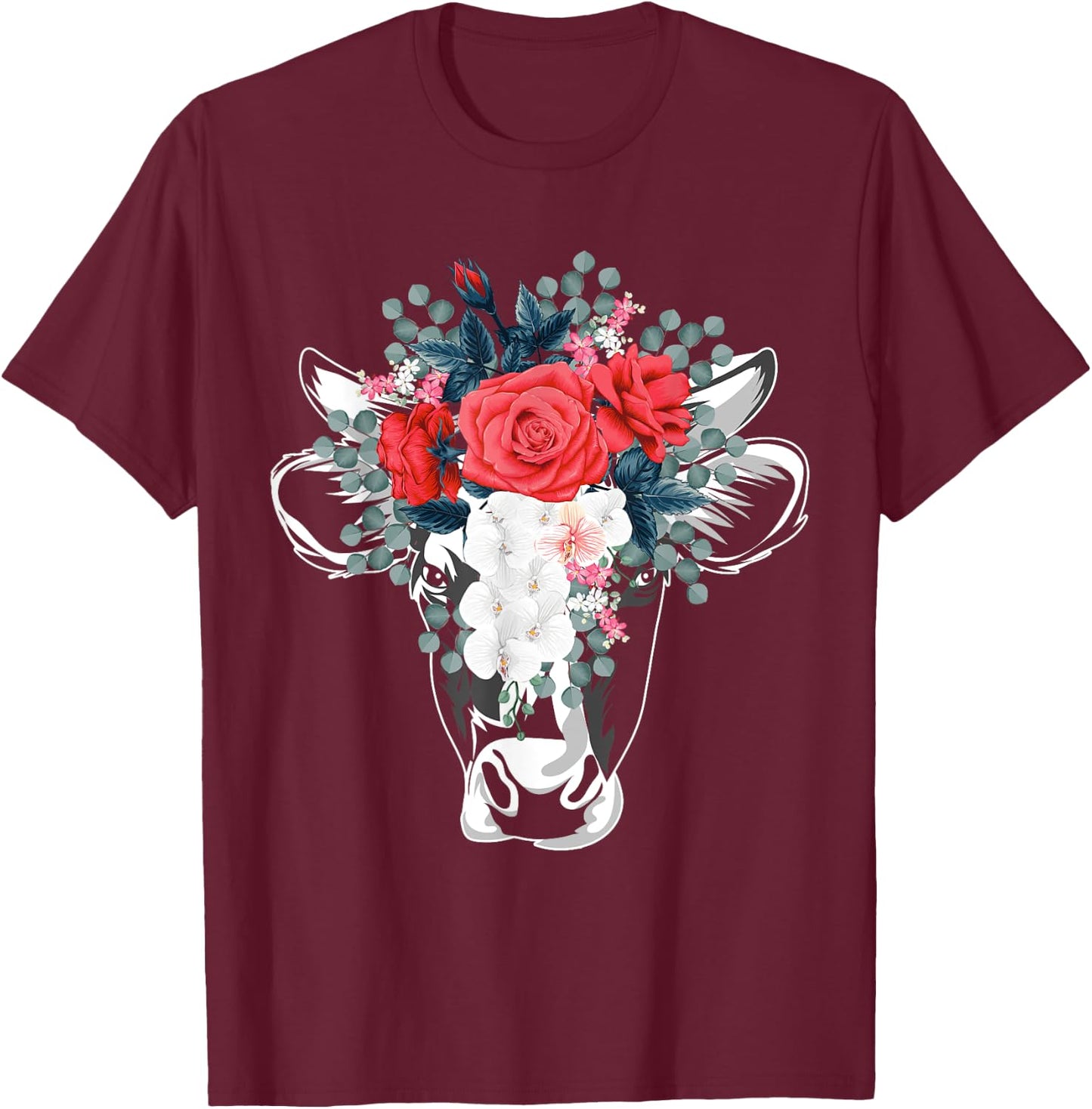 Farm Animal Nature Flower Gift Cow T-Shirt - T-Shirt | Maroon