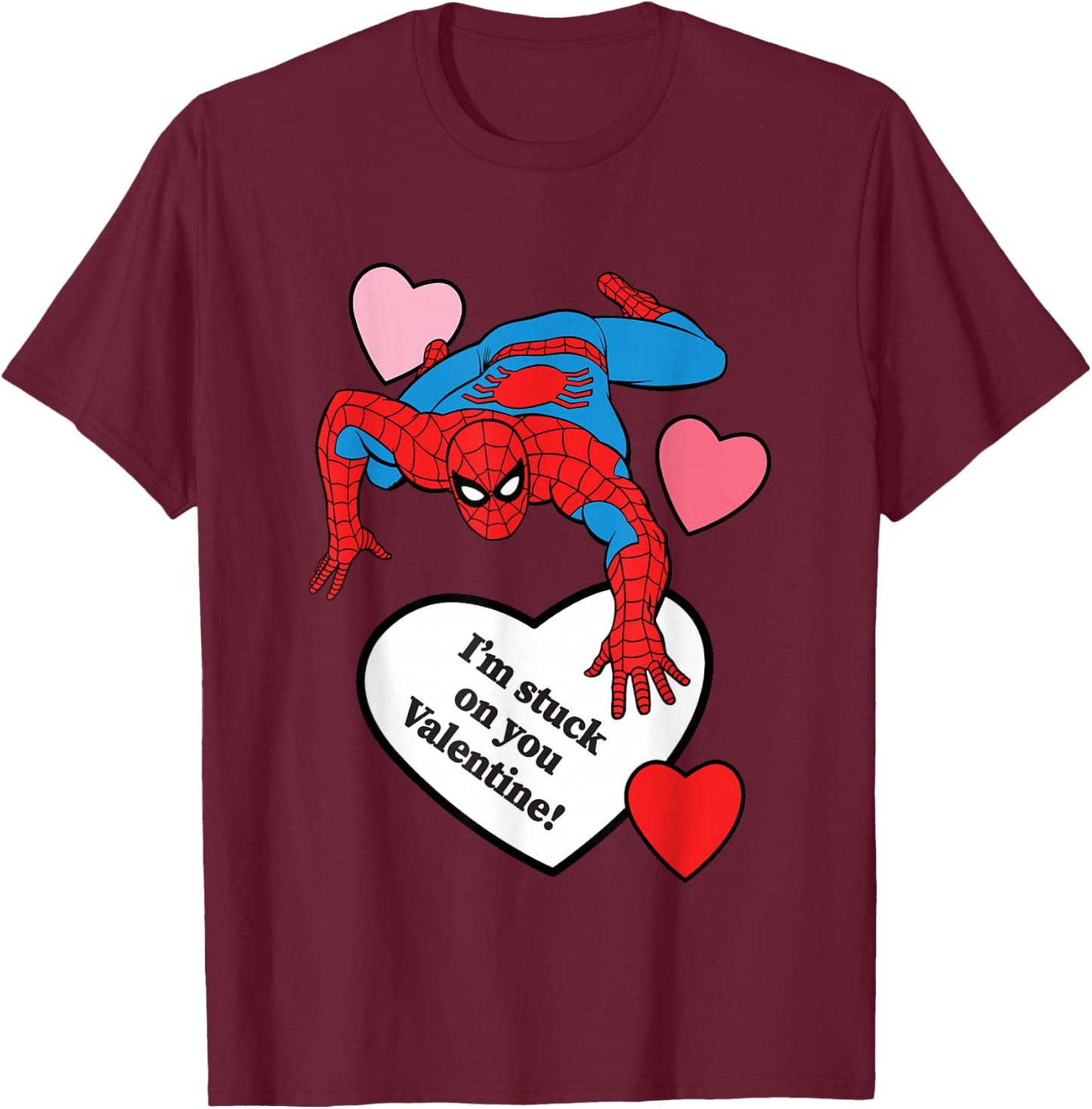 Marvel Spider-Man Valentine's Day I'm Stuck On You Couples T-Shirt - T-Shirt | Maroon