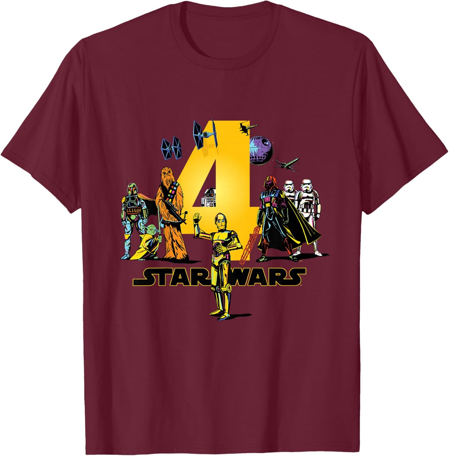 Star Wars Classic Characters Fourth Birthday 4 Years Old T-Shirt - T-Shirt | Maroon
