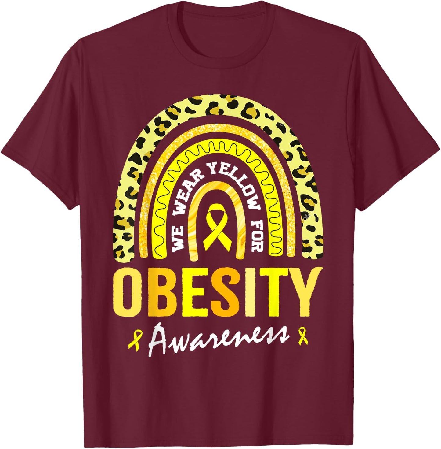 In March We Wear Yellow for Obesity Awareness T-Shirt - T-Shirt | Maroon