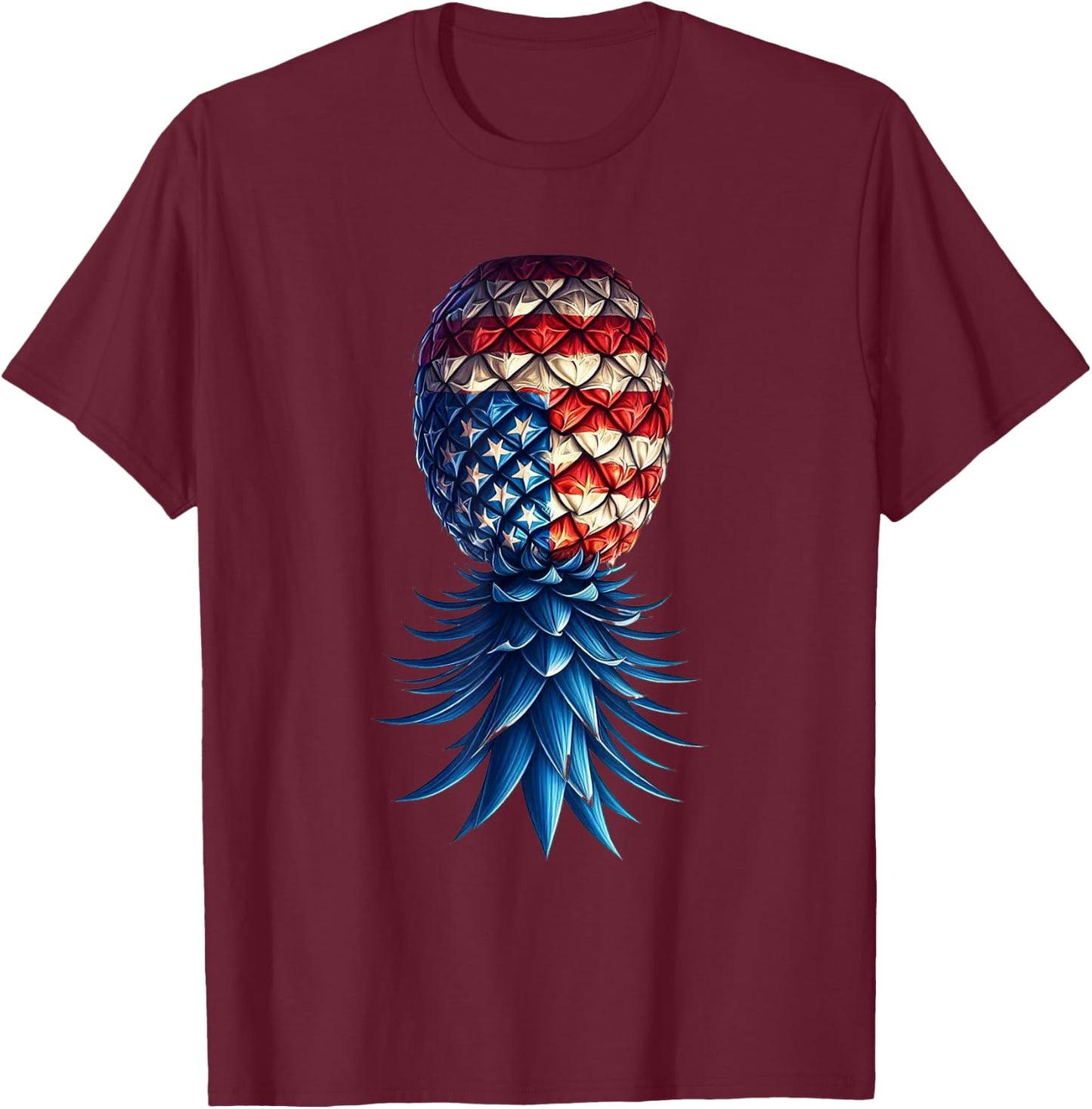 July Patriotic Red White Blue Upside Down Pineapple Swinger T-Shirt - T-Shirt | Maroon