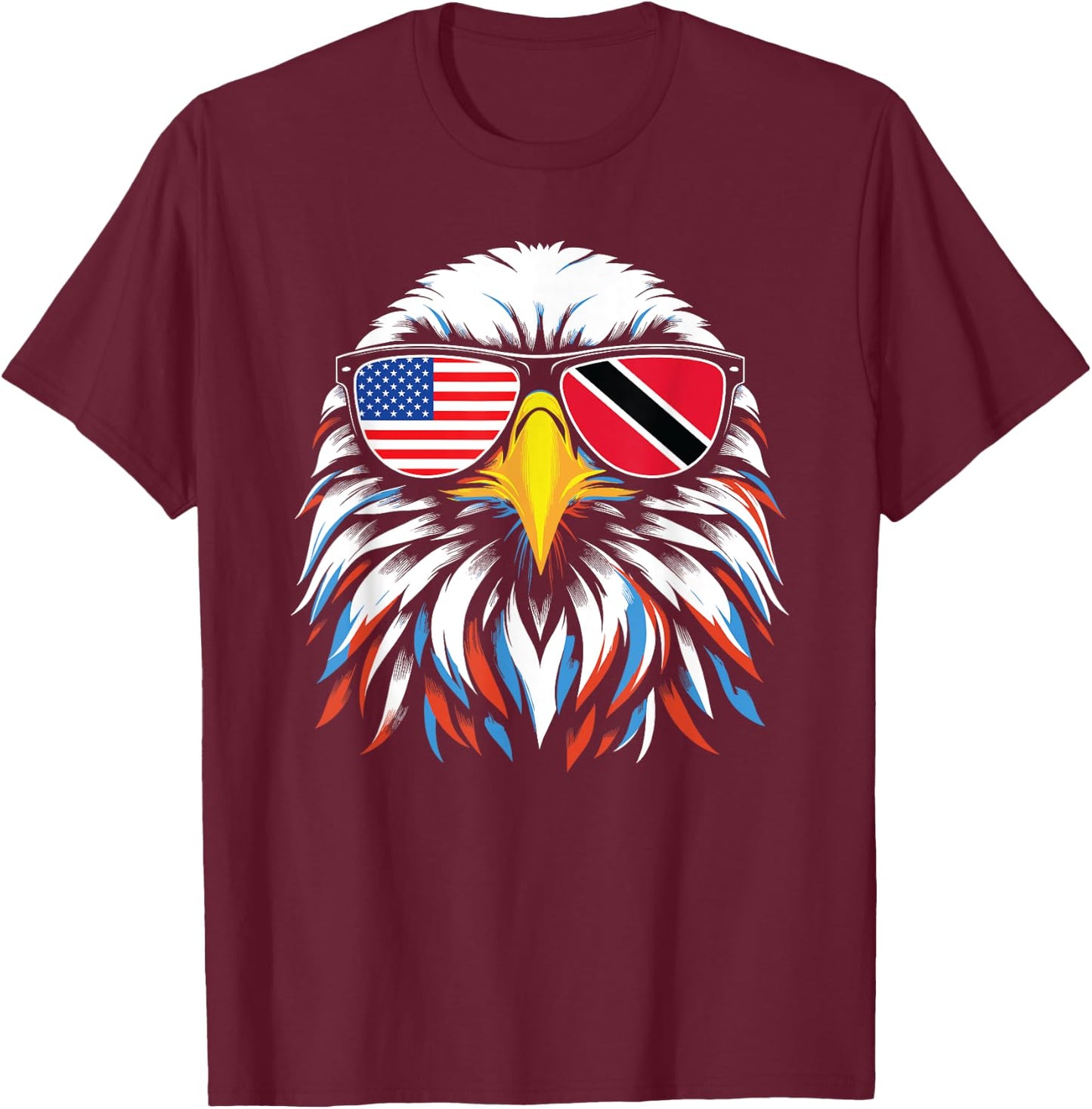 Half Trinidad and Tobago Half USA Flag Patriotic Eagle T-Shirt - T-Shirt | Maroon
