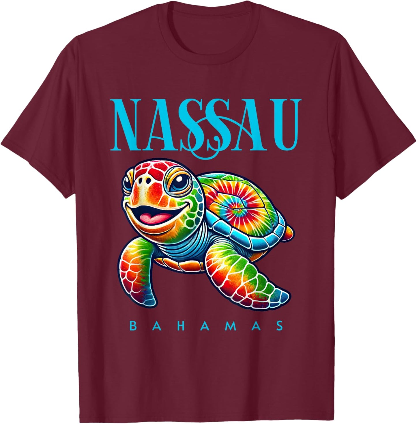 Nassau Bahamas Smiling Tie Dye Sea Turtle T-Shirt - T-Shirt | Maroon