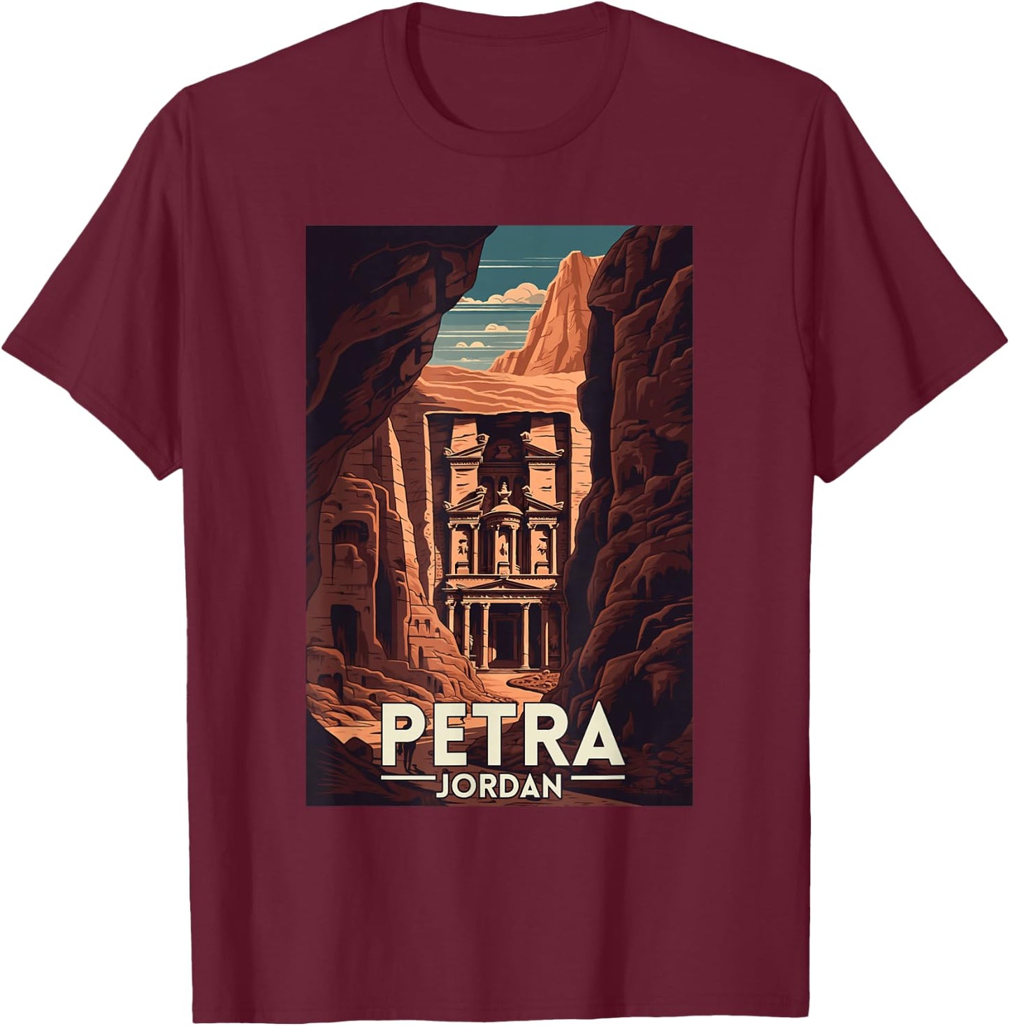 Petra Jordan Retro Vintage Travel Souvenir , Small, Black T-Shirt - T-Shirt | Maroon