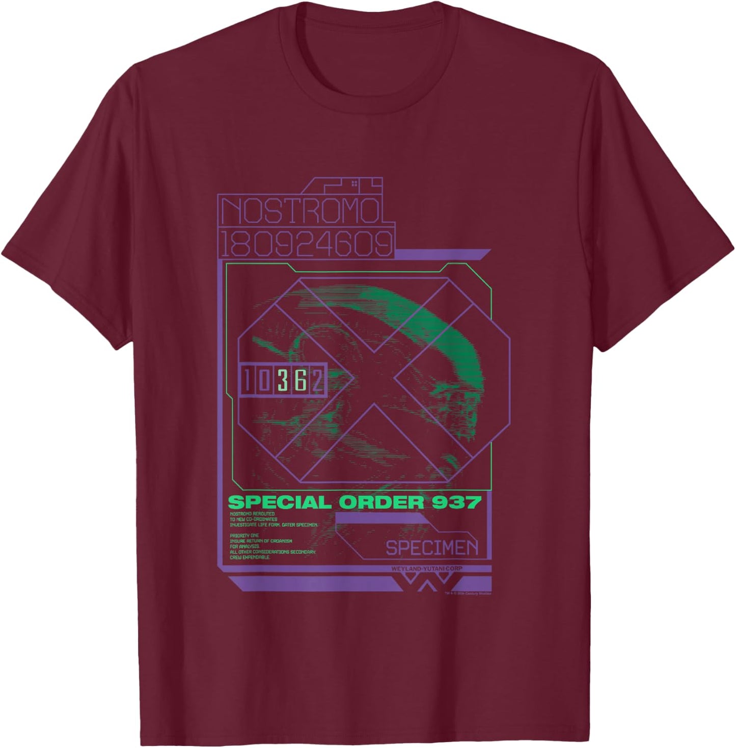 Aliens Iconic Special Order 937 Weyland-Yutani Corp Poster T-Shirt - T-Shirt | Maroon