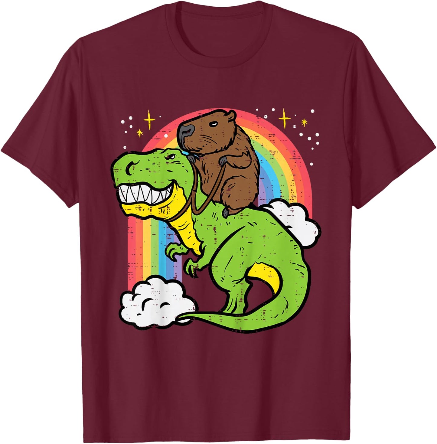 Kids Capybara Riding Trex Dino Cute Capy Rodent Toddler Boys Kids T-Shirt - T-Shirt | Maroon