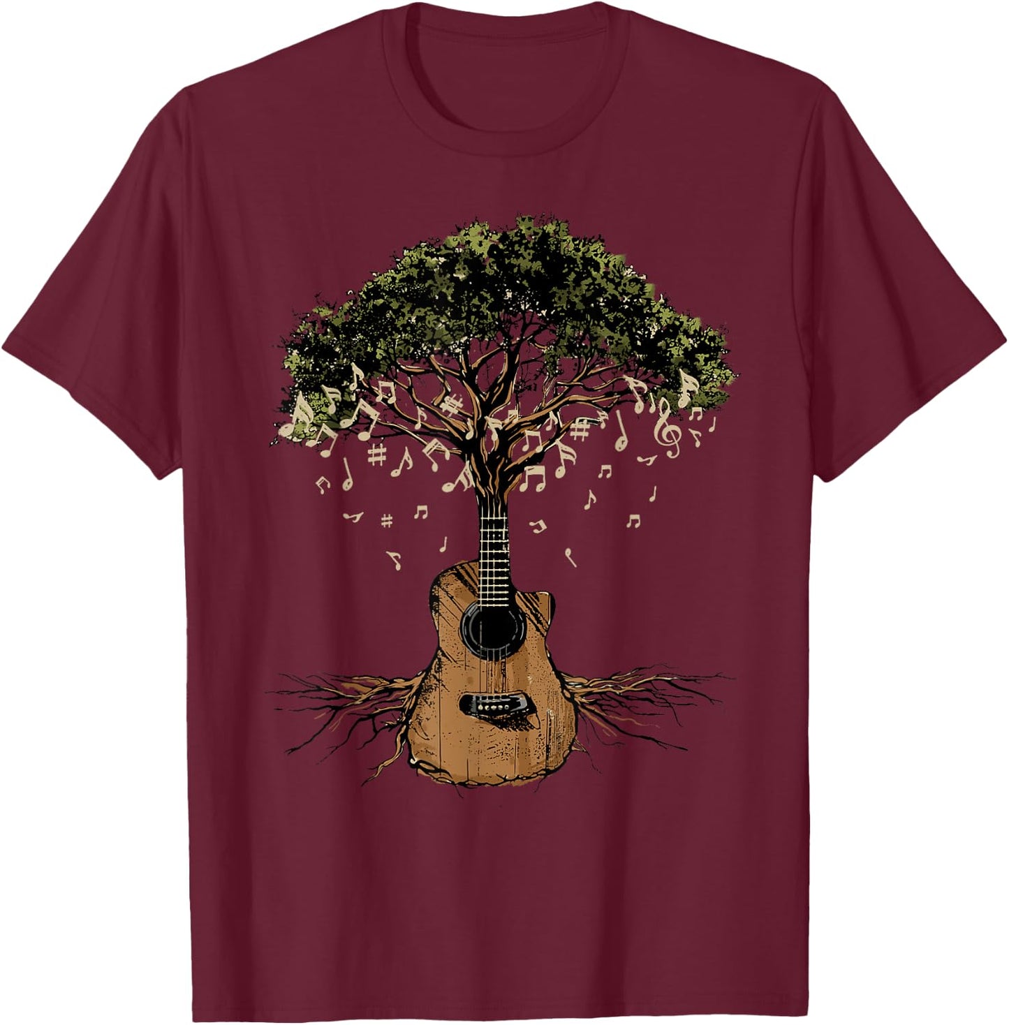 Acoustic Guitar Shirt Tree of Life Guitar Player Guitarist T-Shirt - T-Shirt | Maroon