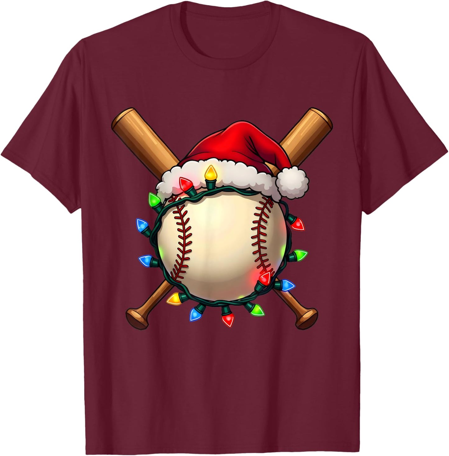 Santa Sports Boys Christmas Day Baseball Player Cool T-Shirt - T-Shirt | Maroon