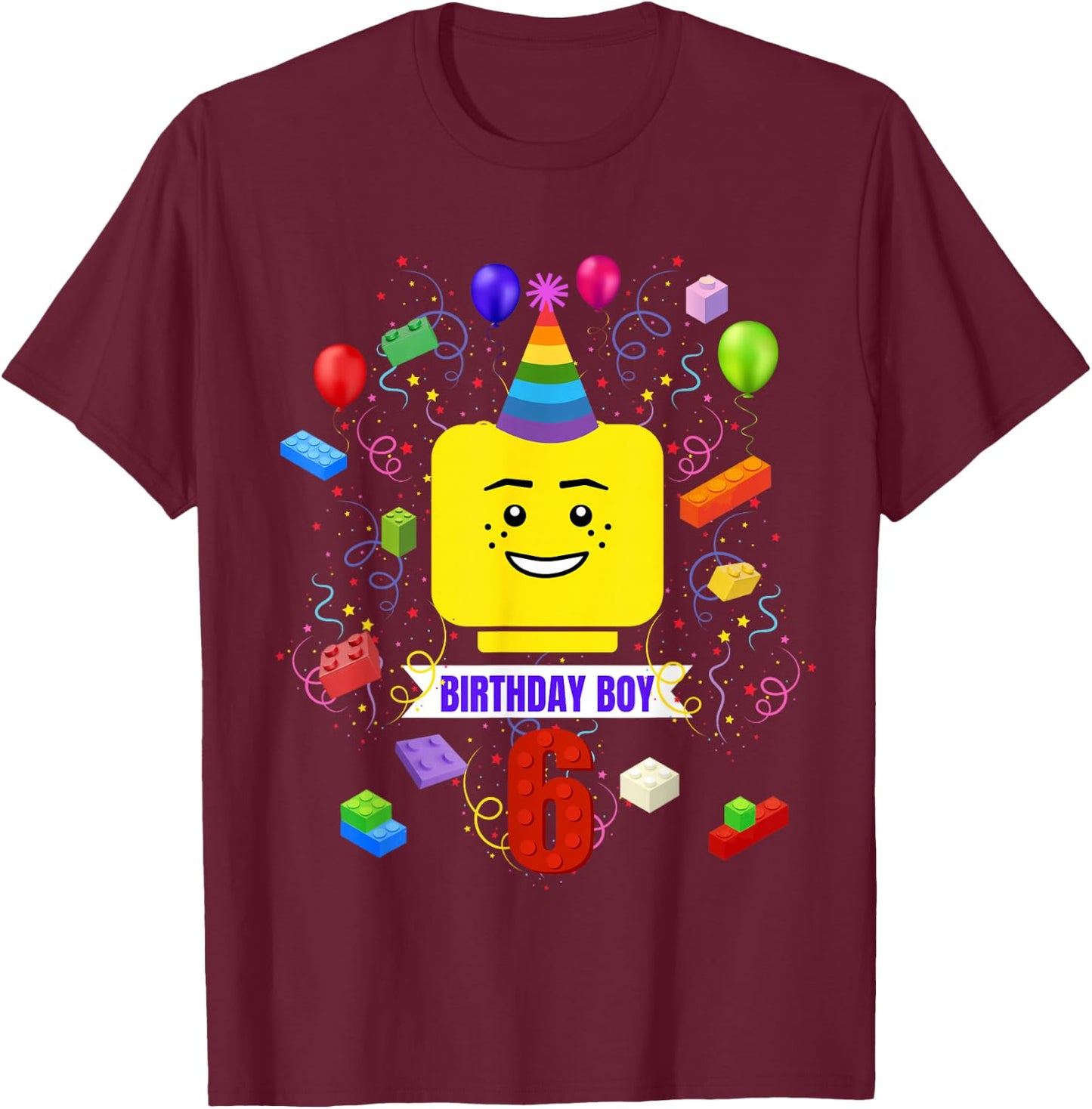 Building Bricks 6th Birthday Boy 6 Master Builder Blocks T-Shirt - T-Shirt | Maroon