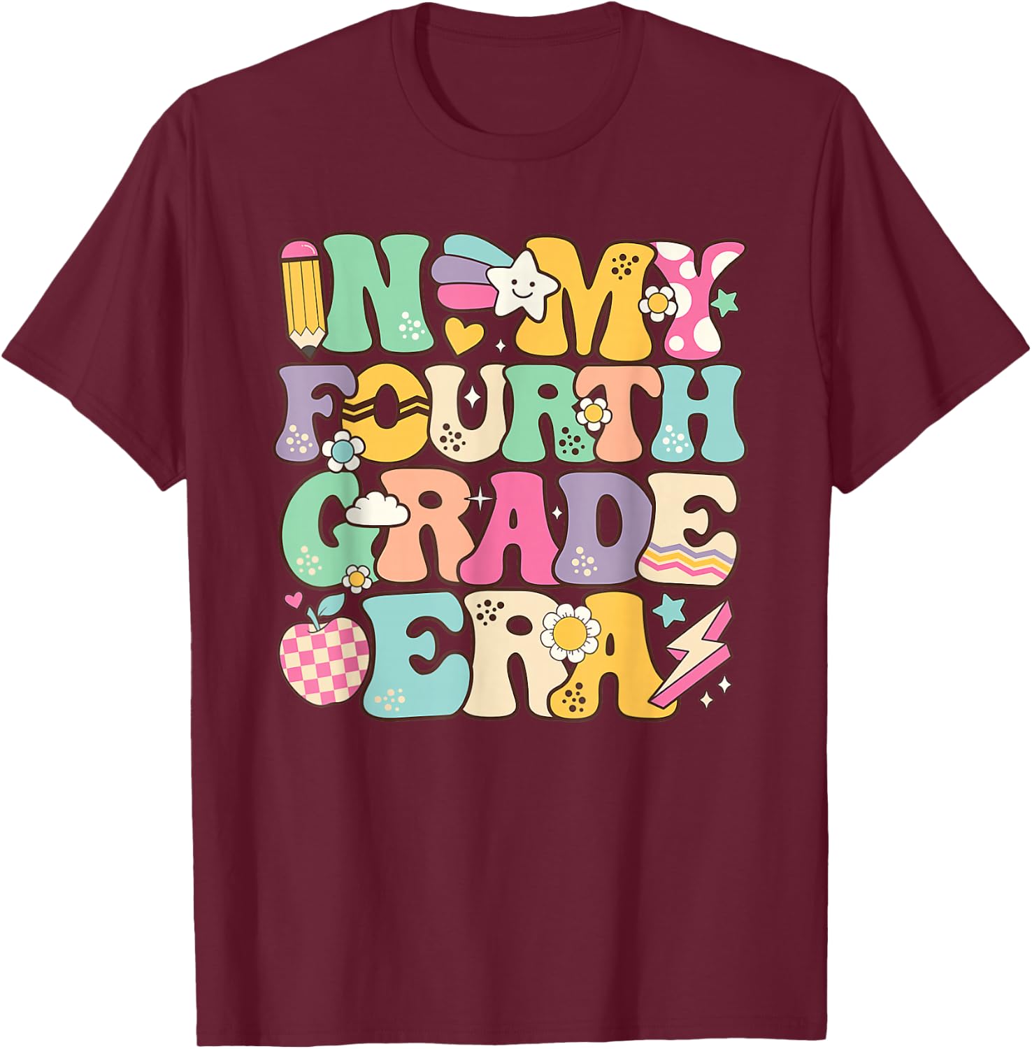 In My Fourth Grade Era Back To School Retro Groovy 4th Grade T-Shirt - T-Shirt | Maroon
