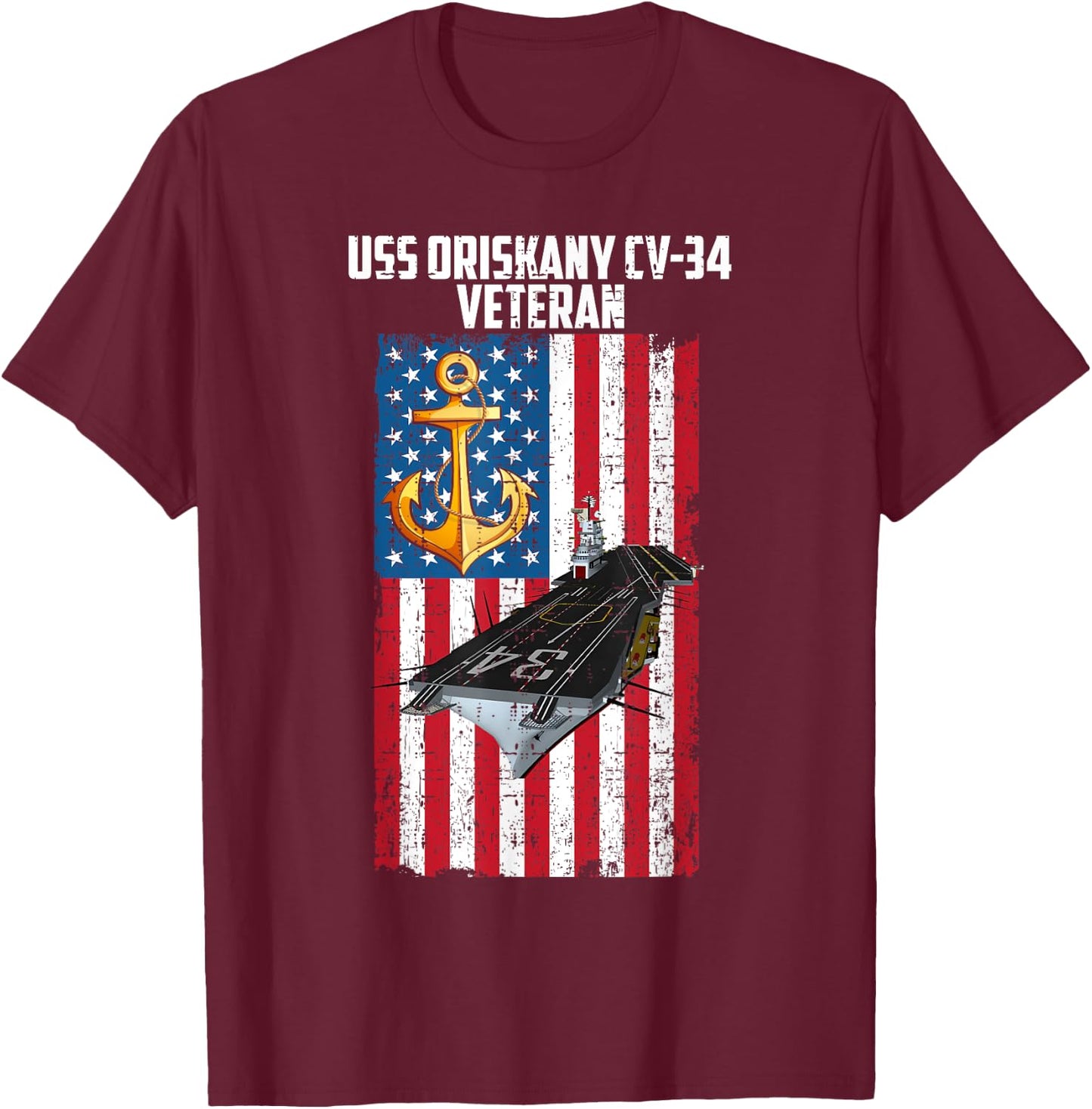 USS Oriskany CV-34 Aircraft Carrier Veteran Day Father's Day T-Shirt - T-Shirt | Maroon