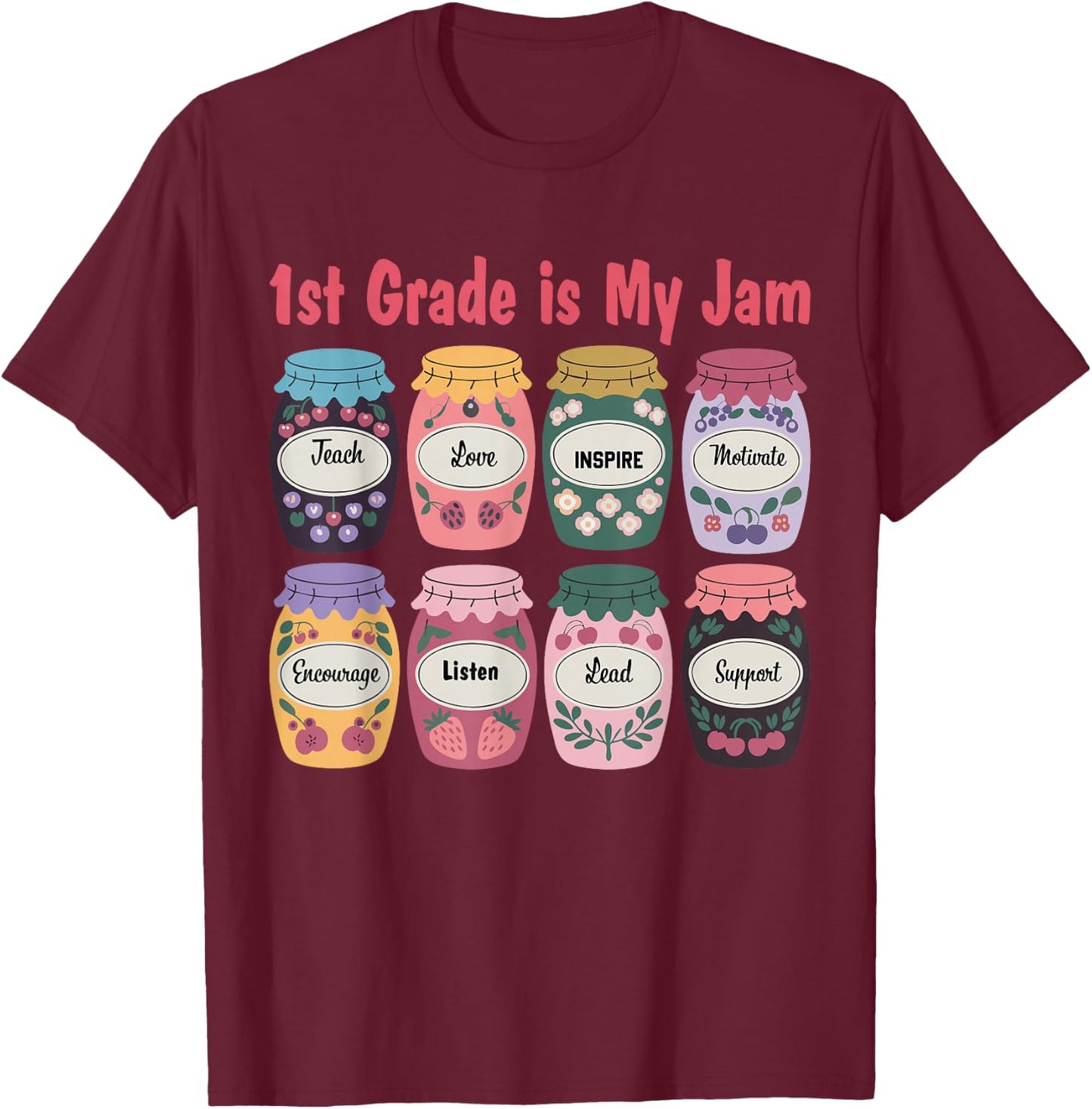1st Grade Is My Jam Back To School Teacher Students Kids T-Shirt - T-Shirt | Maroon