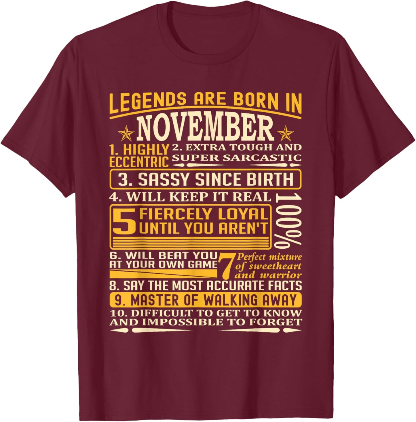 Legends Born in November facts T Shirt T-Shirt - T-Shirt | Maroon