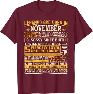 Legends Born in November facts T Shirt T-Shirt - T-Shirt | Maroon