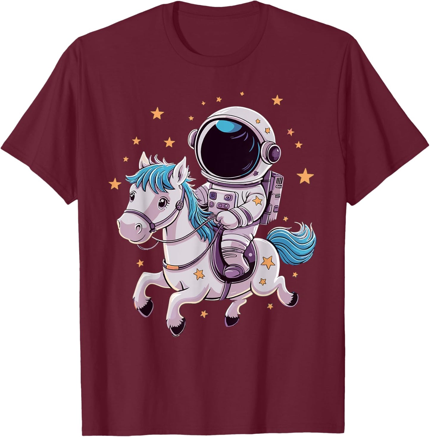 Astronaut Cowboy Riding Horse in Space T-Shirt - T-Shirt | Maroon