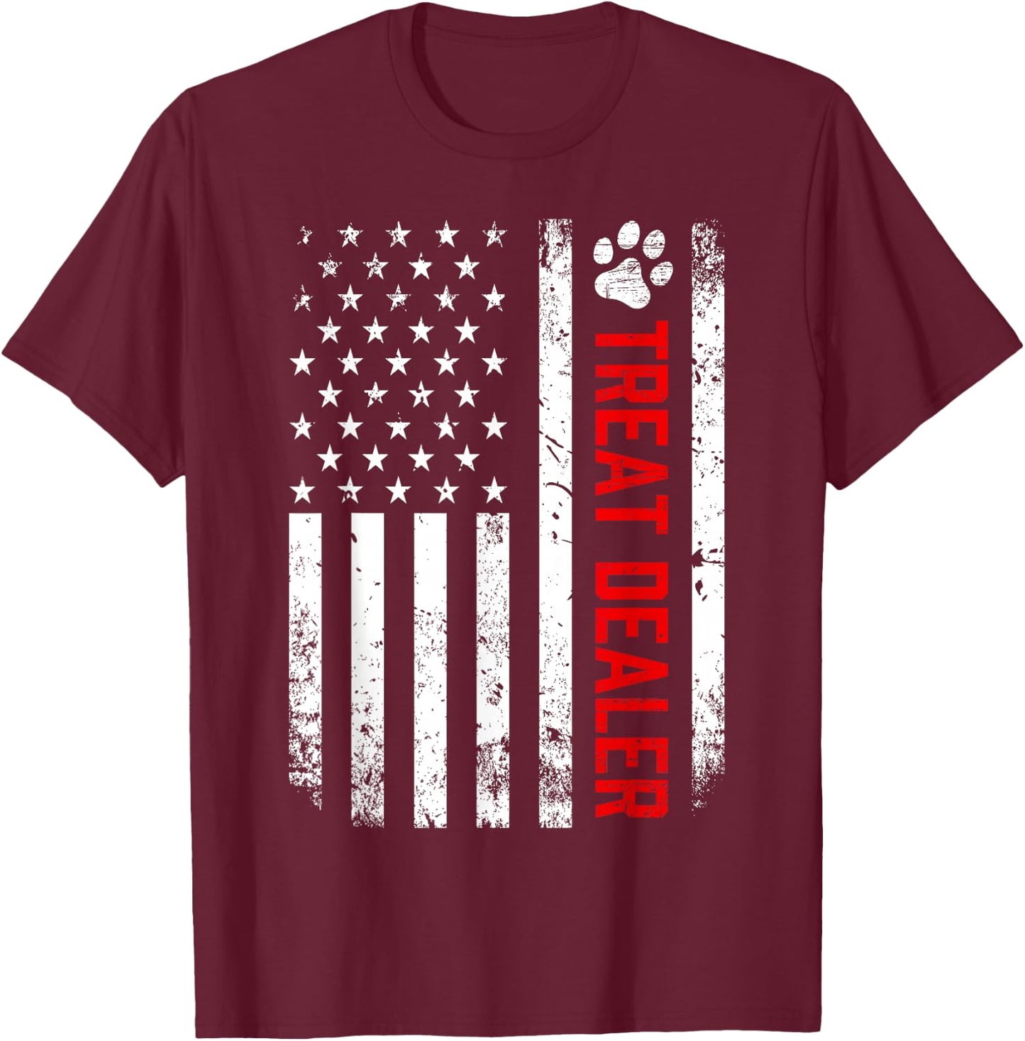 Dog Treat Dealer Funny Dog Owner Dog Dad American Flag T-Shirt - T-Shirt | Maroon