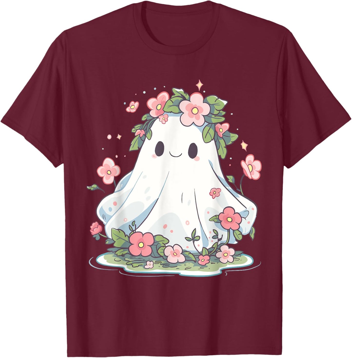 Halloween Ghost Flower Women Girls Halloween Costume T-Shirt - T-Shirt | Maroon