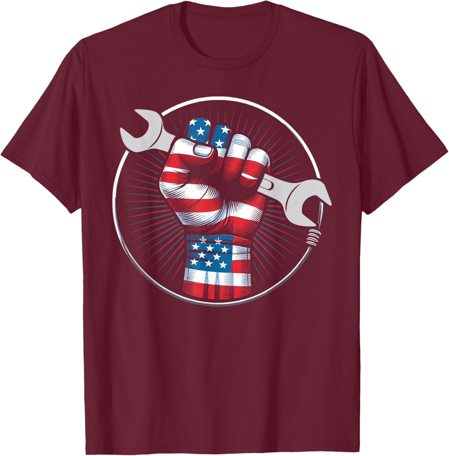 Mechanic hero American flag wrench USA flag mechanic gifts T-Shirt - T-Shirt | Maroon