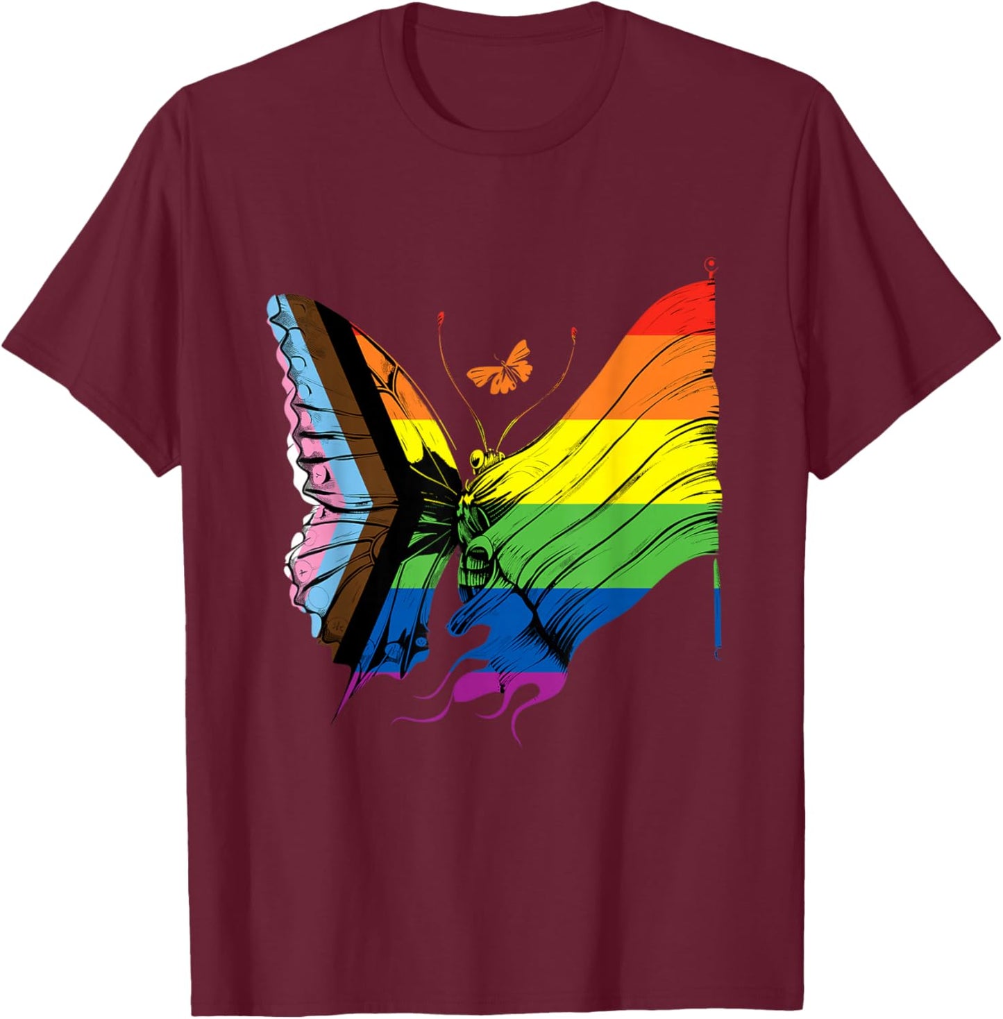 Butterfly Progress Pride Flag LGBTQ Progressive Pride Flag T-Shirt - T-Shirt | Maroon
