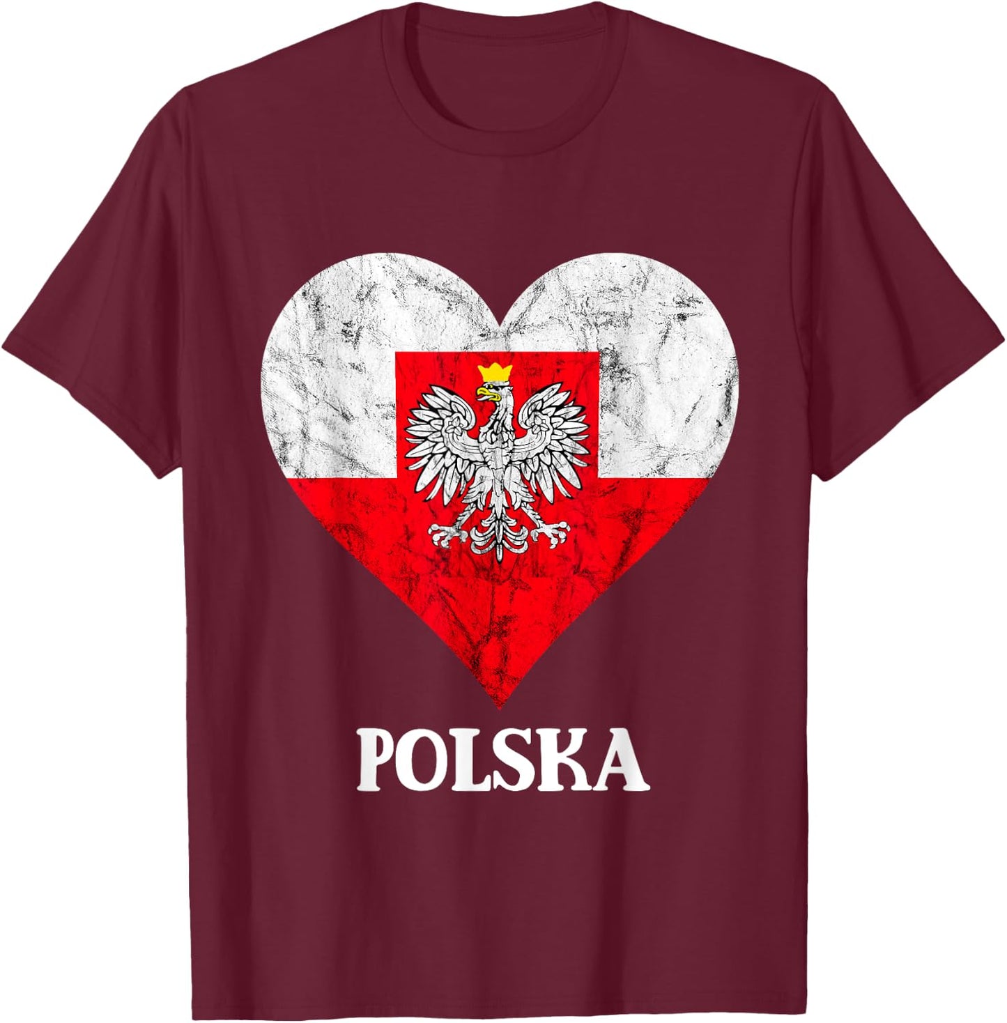 Polska Heart Poland Flag Polish Roots Poland Travel T-Shirt - T-Shirt | Maroon