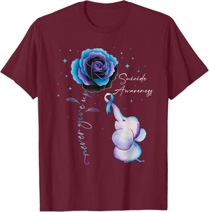 Suicide Prevention Awareness Elephant Sunflower Teal Purple T-Shirt - T-Shirt | Maroon