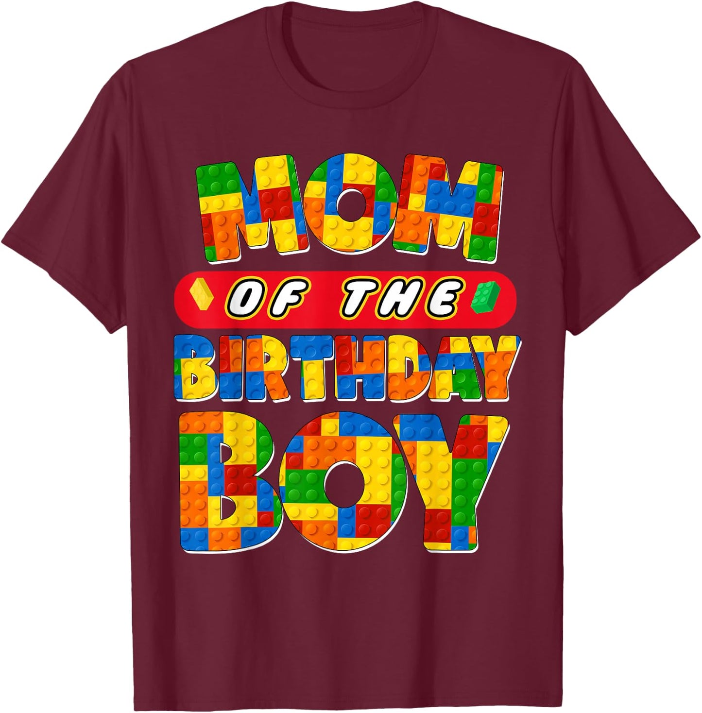 Mom And Dad Birthday Boy Building Bricks Family Party Decor T-Shirt - T-Shirt | Maroon