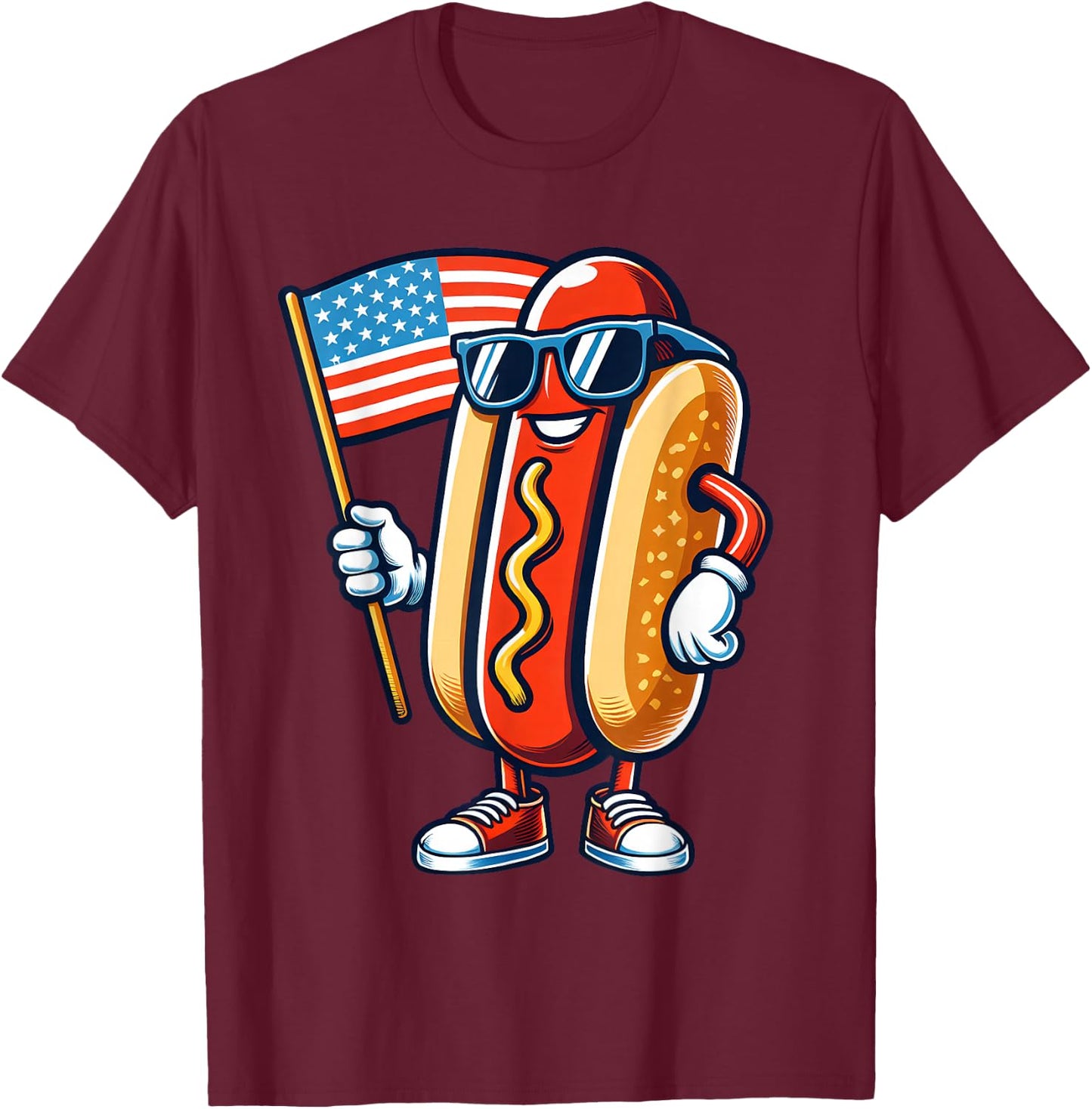Hotdog With USA Flag 4th of July Funny For Boys Girls Kids T-Shirt - T-Shirt | Maroon