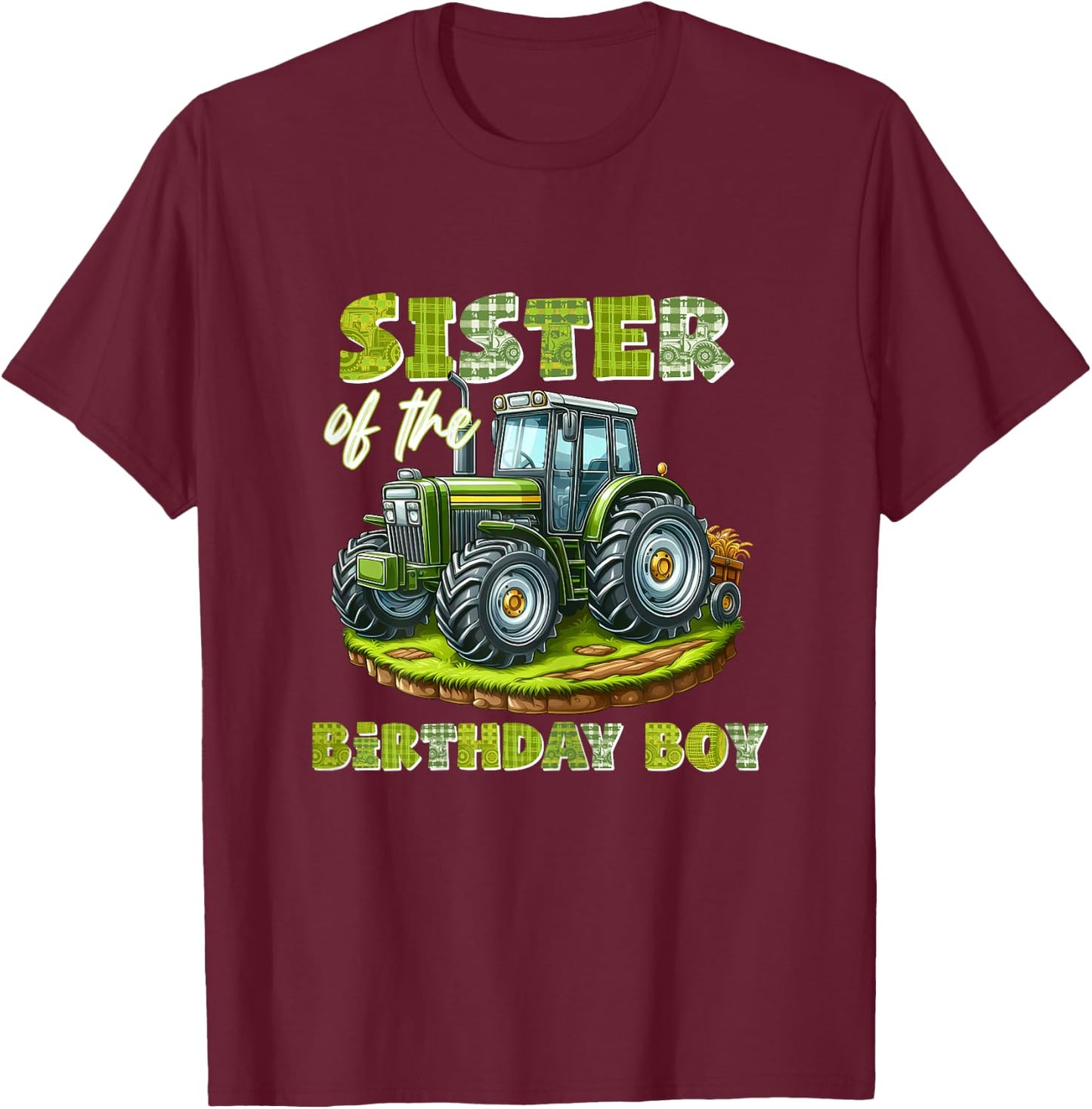 Sister Of The Birthday Boy Tractor Family Matching T-Shirt - T-Shirt | Maroon