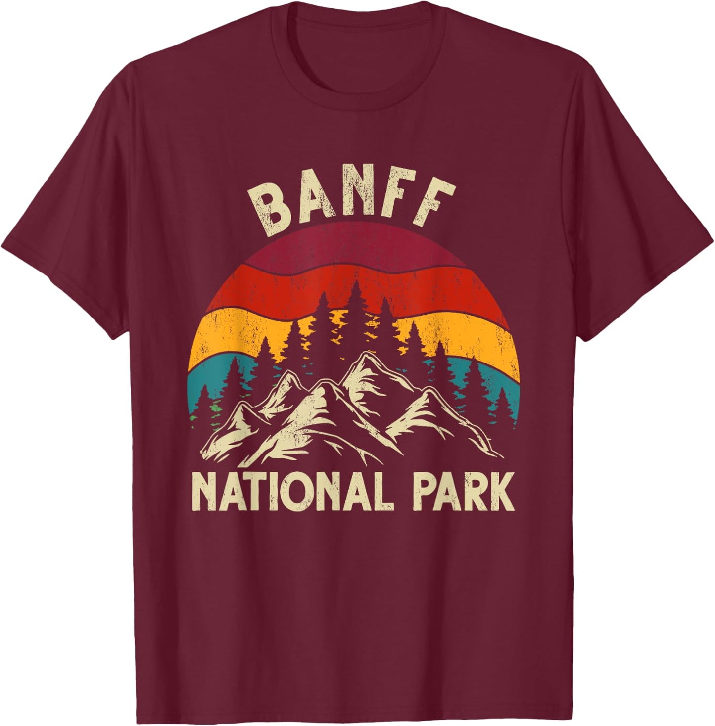 Retro Vintage Graphic Banff National Park T-Shirt - T-Shirt | Maroon