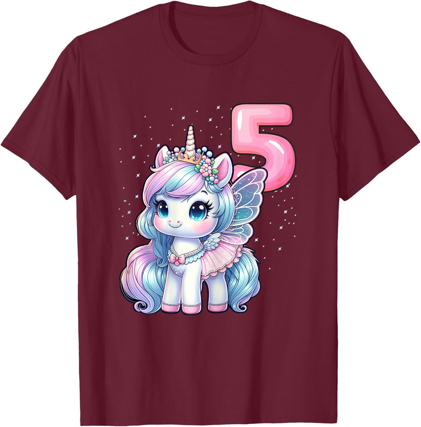 Unicorn Fairy 5th Birthday 5 Year Old Party Girls Outfit T-Shirt - T-Shirt | Maroon