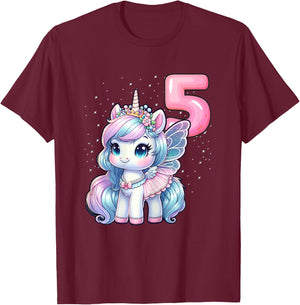Unicorn Fairy 5th Birthday 5 Year Old Party Girls Outfit T-Shirt - T-Shirt | Maroon