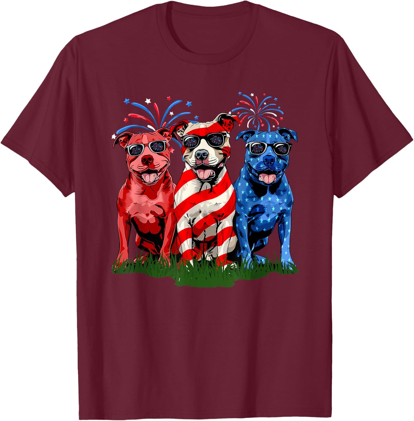 4th Of July Pitbull Patriotic American Flag Red White Blue Kids Men T-Shirt - T-Shirt | Maroon