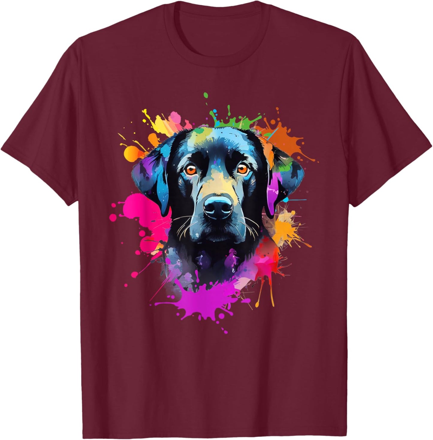 Colourful Labrador Black Retriever Lab Splash Paint Art T-Shirt - T-Shirt | Maroon