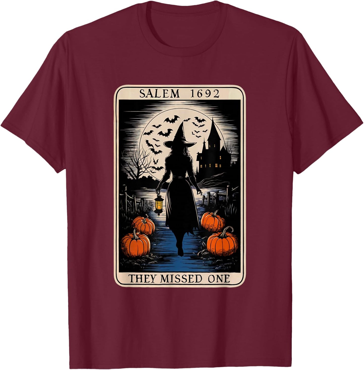 Salem 1692 They Missed One Halloween Tarot Card Witch Trials T-Shirt - T-Shirt | Maroon