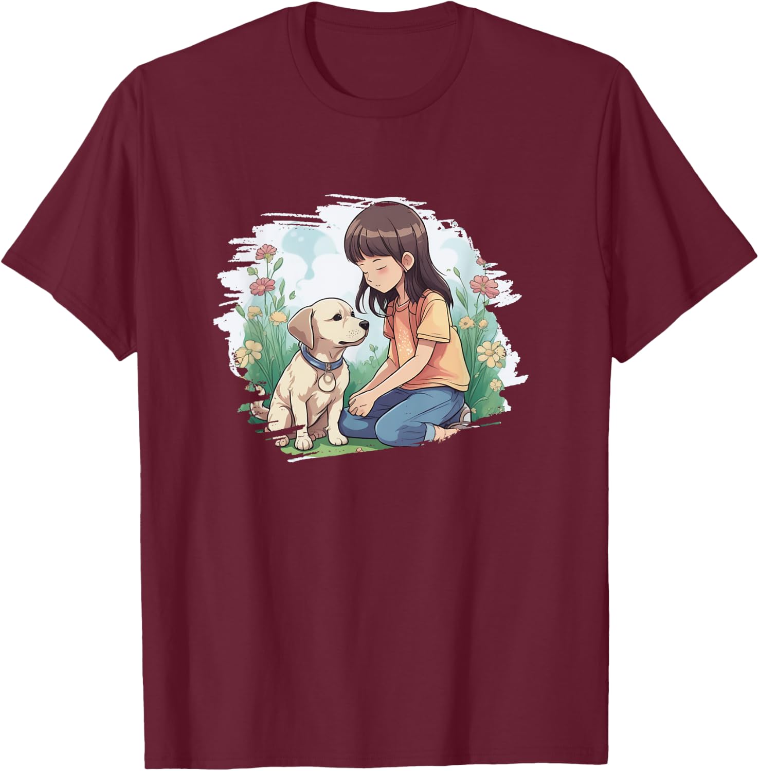 Cute dog shows unconditional affection to girl puppy lover T-Shirt - T-Shirt | Maroon