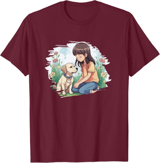Cute dog shows unconditional affection to girl puppy lover T-Shirt - T-Shirt | Maroon