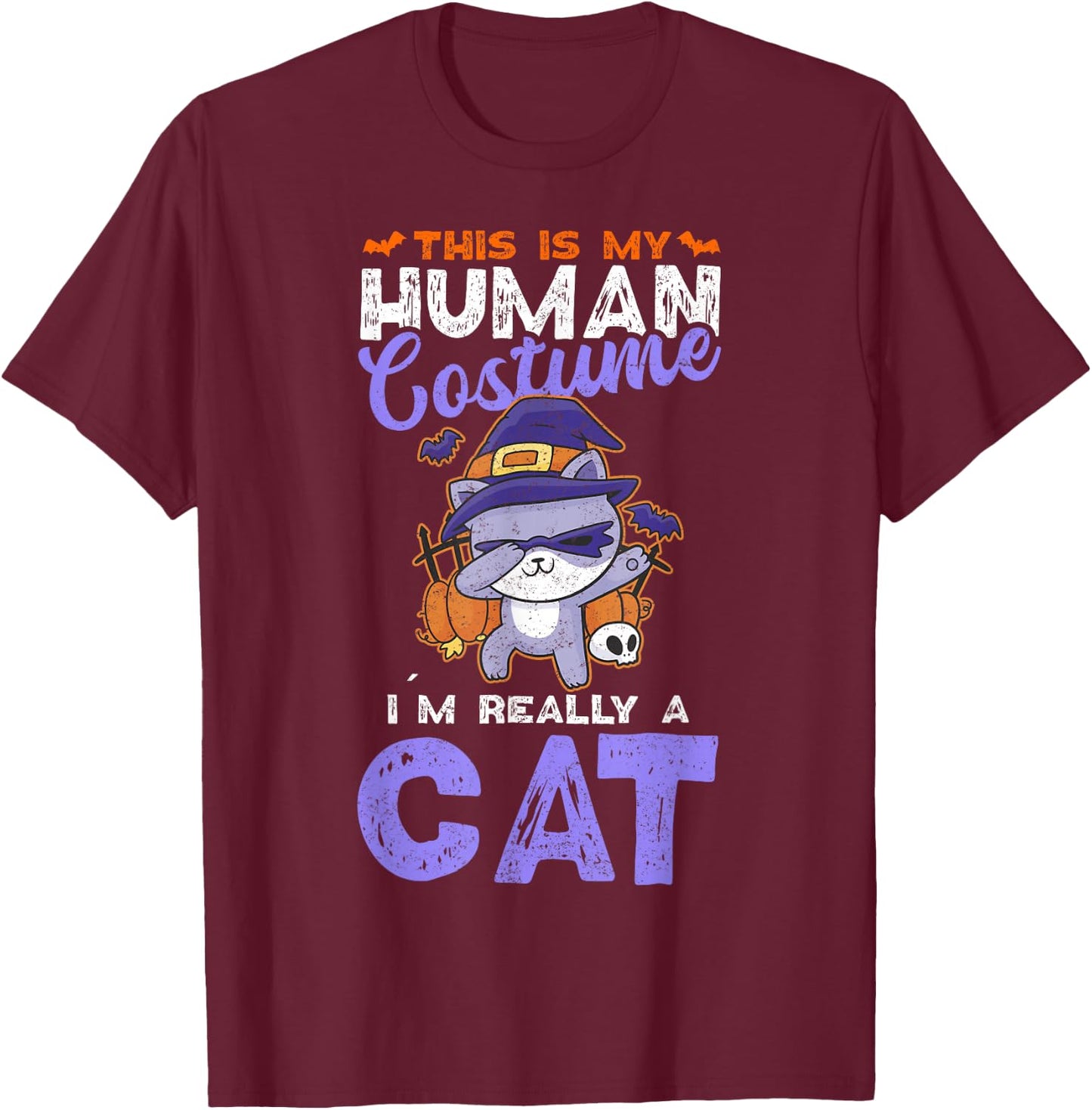 This Is My Human Costume I´m Really A Cat Halloween T-Shirt - T-Shirt | Maroon
