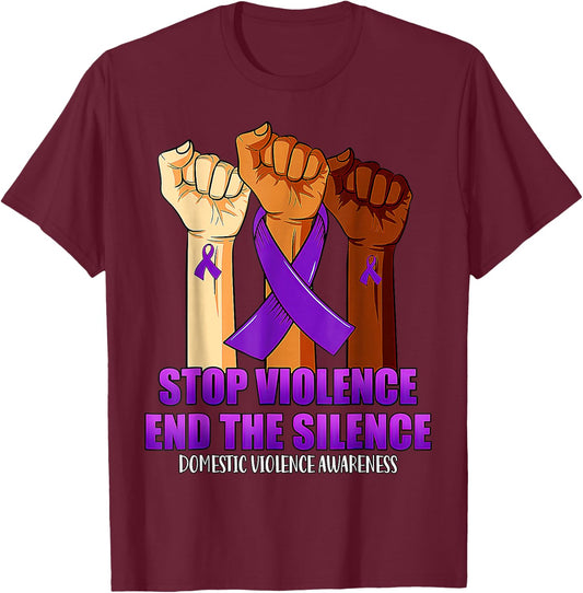 Domestic Violence Awareness Hand Stop Violence End Silence T-Shirt - T-Shirt | Maroon