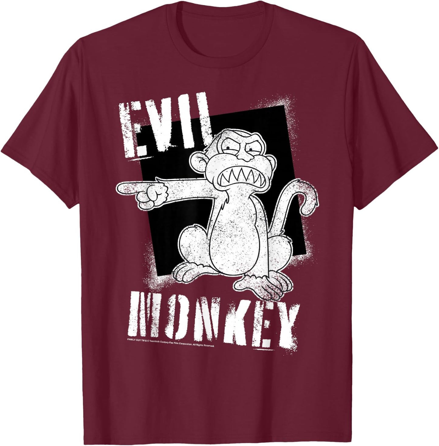 Family Guy Evil Monkey Angry Distressed Big Chest Poster T-Shirt - T-Shirt | Maroon