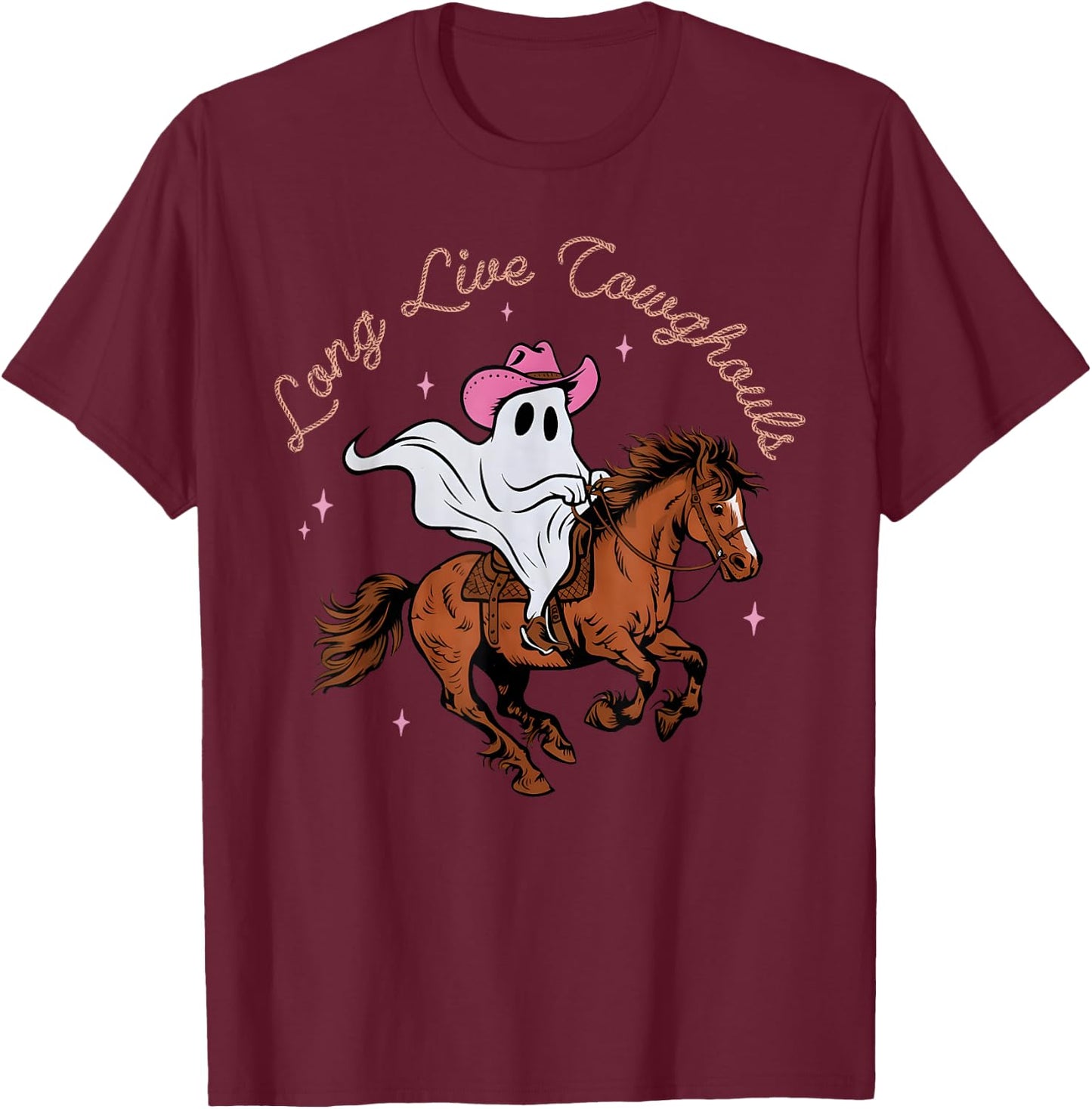 Long Live Cowghouls Western Ghost Halloween Cowboy Cowgirl T-Shirt - T-Shirt | Maroon