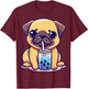 Kawaii Pug Puggy Dog Drinking Bubble Tea Boba Anime T-Shirt - T-Shirt | Maroon