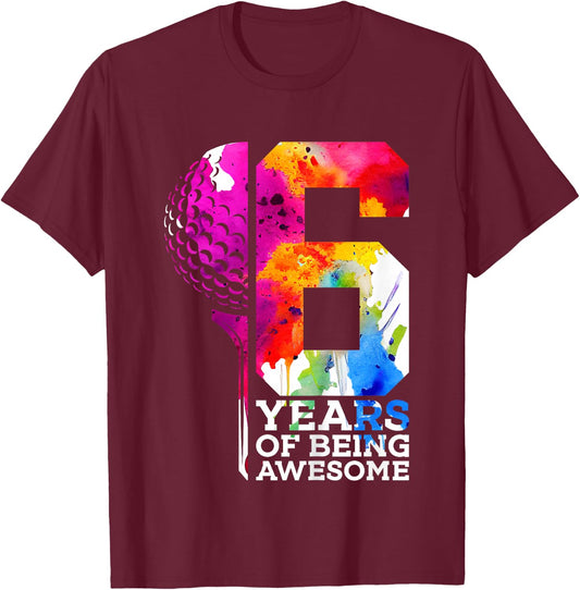 Kids 6 YEARS OF BEING AWESOME GOLF 6TH BIRTHDAY T-Shirt - T-Shirt | Maroon