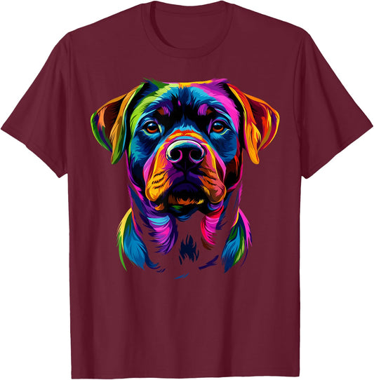 Colorful Rottweiler Face Rottie Dog Lover Men Women Black T-Shirt - T-Shirt | Maroon