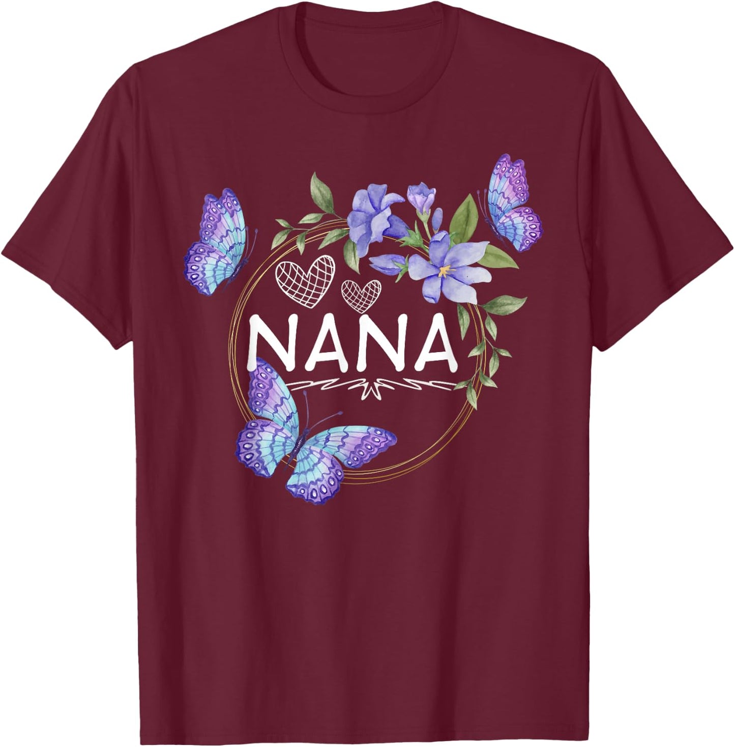 Nana shirt with butterflies Mother's Day T-Shirt - T-Shirt | Maroon