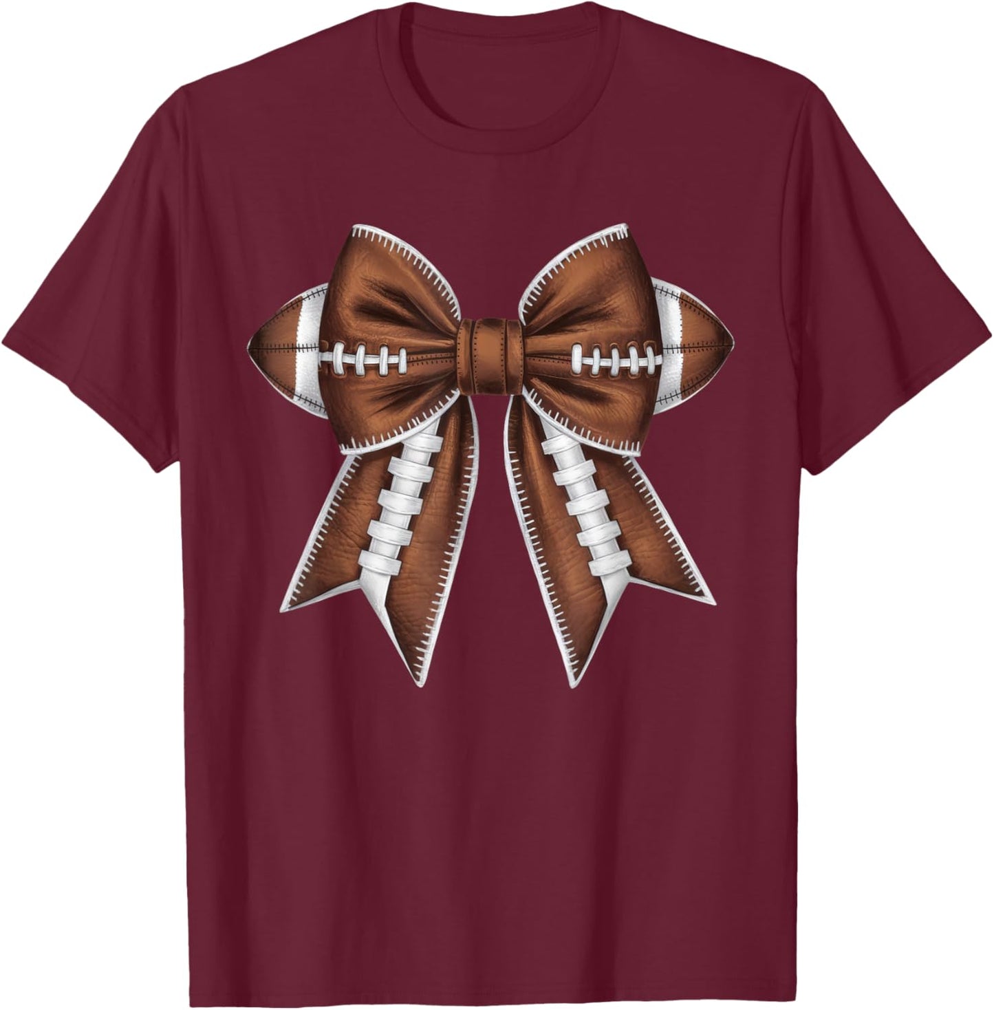 Coquette Bow Funny Football Lover Game Day Football Mom Life T-Shirt - T-Shirt | Maroon