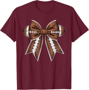 Coquette Bow Funny Football Lover Game Day Football Mom Life T-Shirt - T-Shirt | Maroon