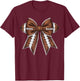 Coquette Bow Funny Football Lover Game Day Football Mom Life T-Shirt - T-Shirt | Maroon