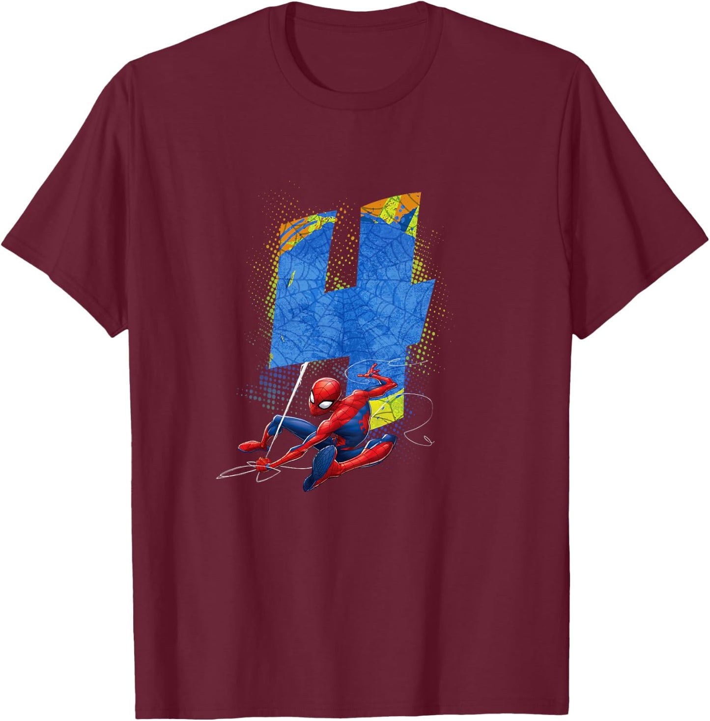Kids Marvel Super Heroes Spider-Man 4 Year Old Fourth Birthday T-Shirt - T-Shirt | Maroon