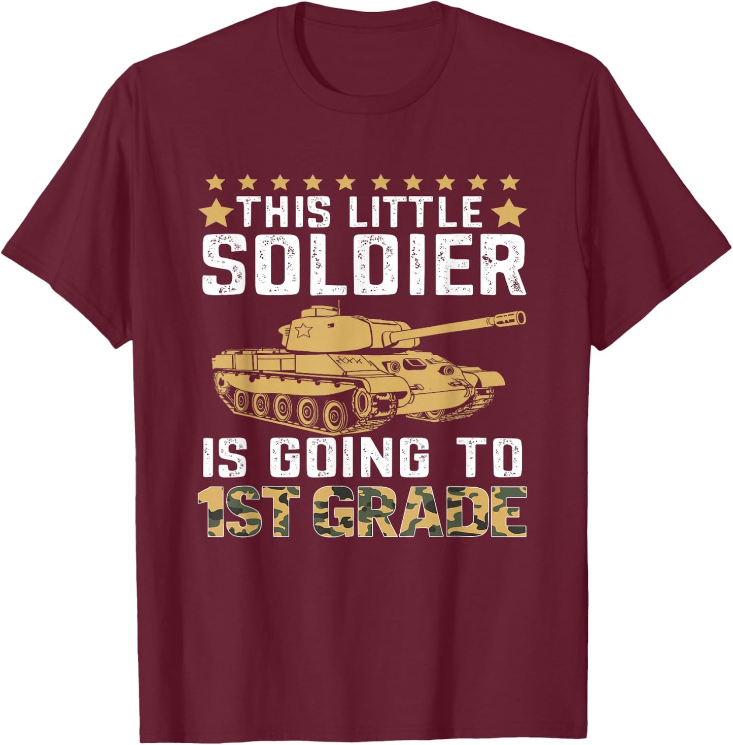 Military Army Camo Tanks First Grade Back To School Boys Kid T-Shirt - T-Shirt | Maroon